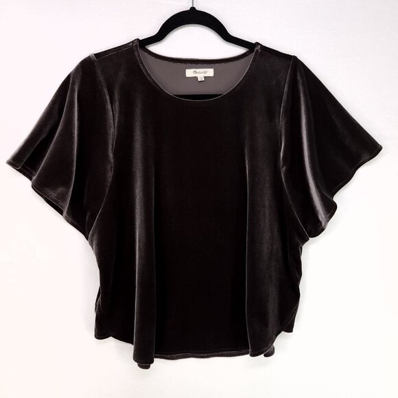 Madewell Velvet Butterfly Top Size Medium Dolman Flutter Short Sleeve - Picture 1 of 12